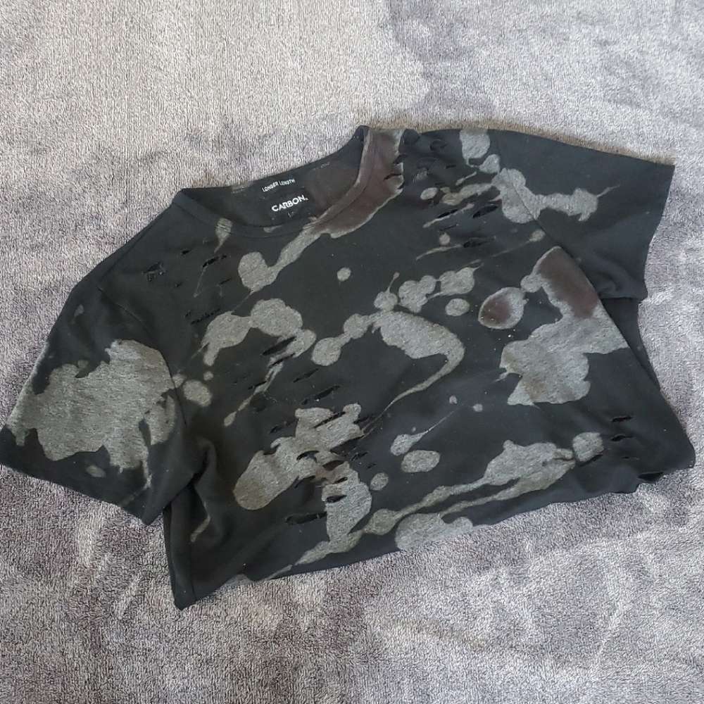 Carbon Black and Gray Distressed Short Sleeve Tee